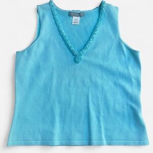 Sigrid Olsen Blue Beaded Chic V-Neck Silk Blend Tank Top •Size S (Petite)